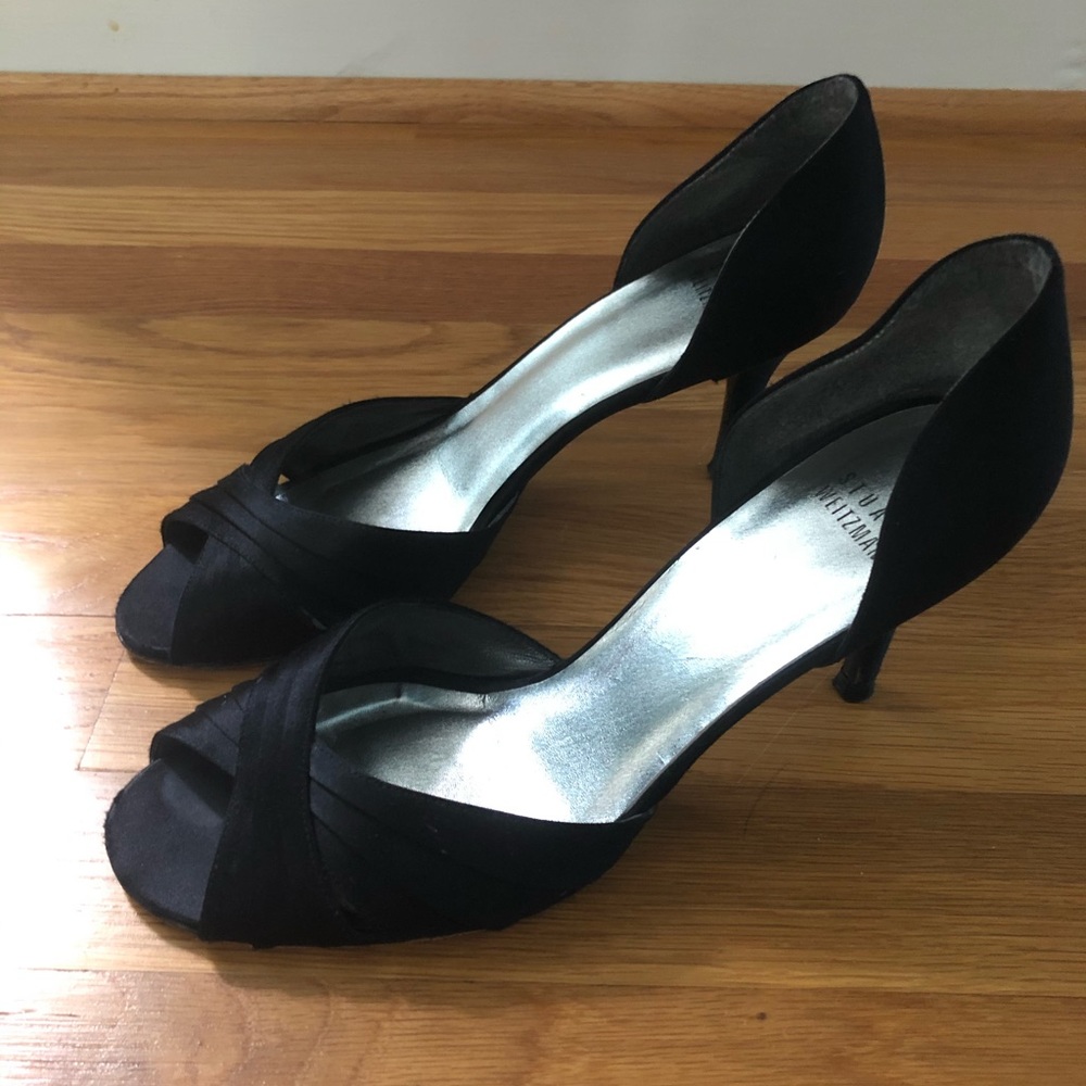 Stuart Weitzman Black Satin Crissy Pumps